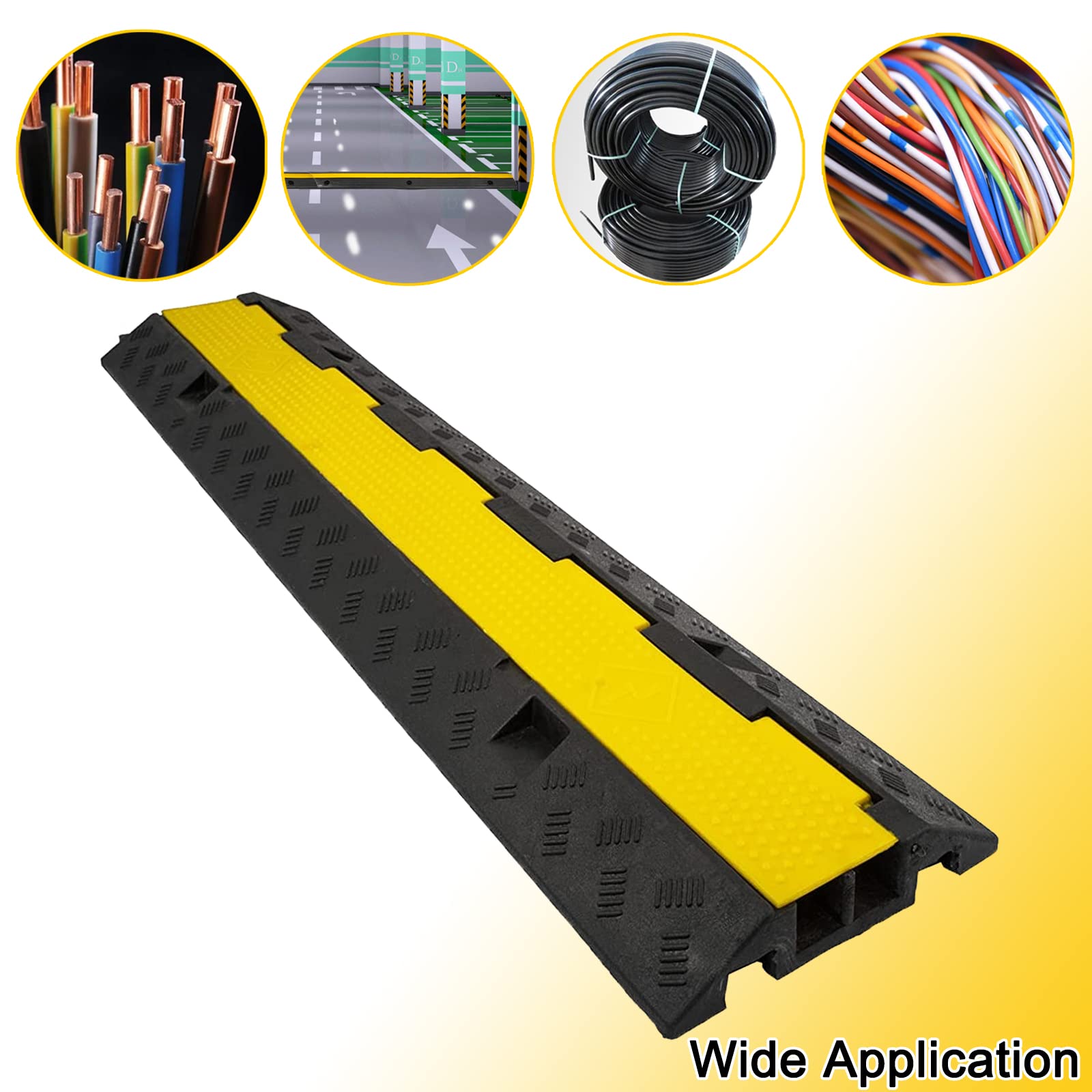 CXRCY Cable Ramp 3 Pack 2 Channel 11000lbs axle Capacity Floor Cord Cable Protector, Rubber Speed Bumps Hose Protector Ramps for Wire/Hose/Pipe Hider Driveway &Outdoor 40x10x2 inch(L x W x H)