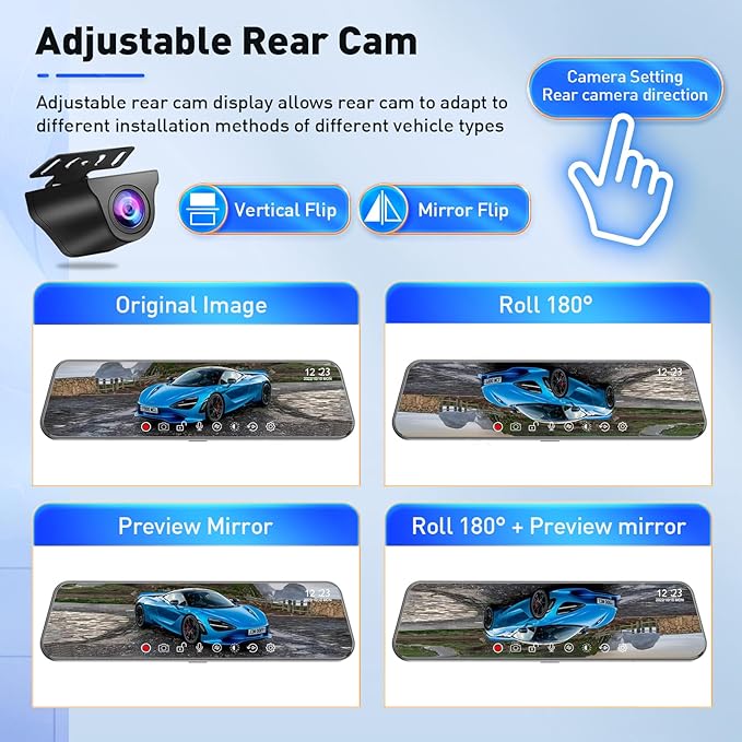 Mirror Dual Dash Camera,4K and 1080P Dash Cam with Voice Control Rear View Mirror Camera and WiFi,GPS Dashcam for Cars with WDR Night Vision, G-Sensor, 24 Parking Monitor ABS (Include 64FGB Card)
