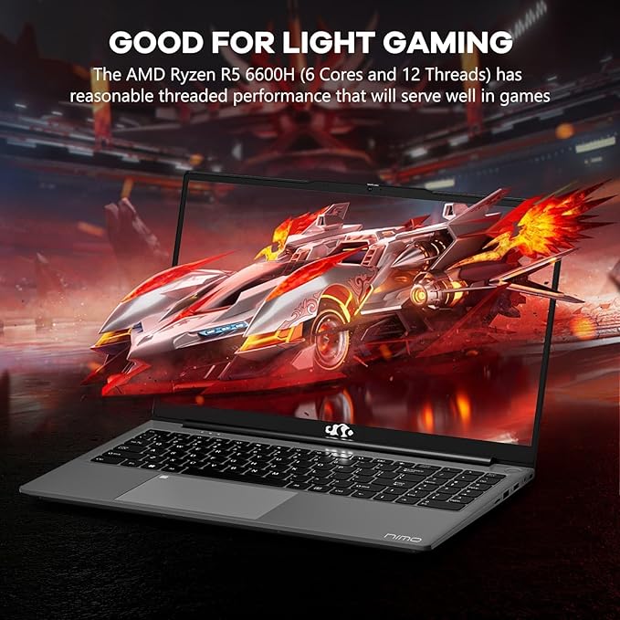 NIMO 15.6" IPS FHD-Gaming-Laptop, AMD Ryzen 5 6600H 6-Cores 660M GPU 32GB DDR5 RAM 2TB SSD(Beat i7-1165G7, Up to 4.5GHz) Computer with 100W GaN Type C Fingerprint Backlit Keyboard Win 11