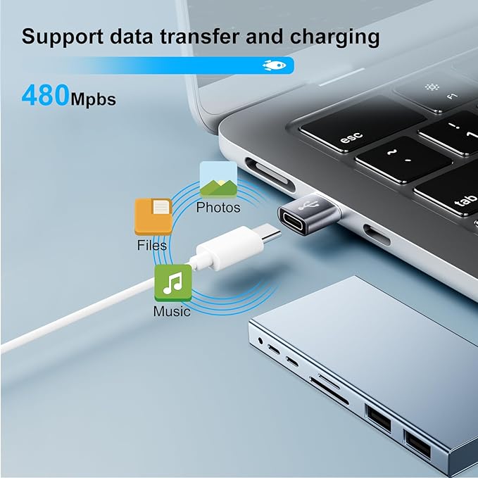 USB to USBC Adapter 8 Pack,USB A to C Adapter,USBC Female to USBA Male OTG Connector,C Cable Converter for iPhone,iWatch,Car Play,USB Charger,Grey
