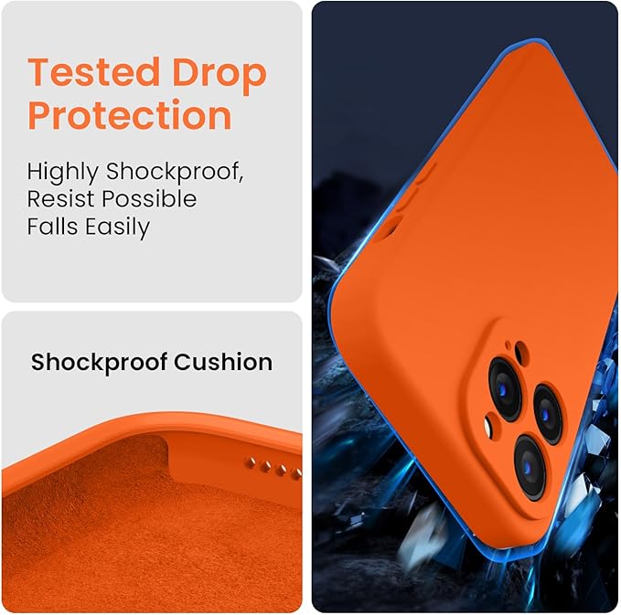 FireNova Designed for iPhone 13 Pro Max Case, Silicone [Camera Protection] Phone Case with [2 Screen Protectors], Soft Anti-Scratch Microfiber Lining Inside, 6.7 inch, Neon Orange New