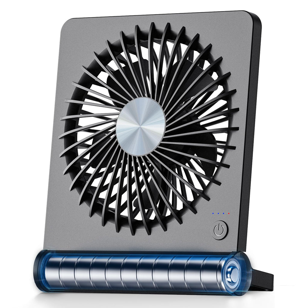 Koonie Portable Desk Fan, 3.5-20hrs Battery Operated Small USB Fan with Ultra Quiet 220° Tilt Folding, Rechargeable Personal Fan with 3 Speeds Strong Wind for Home Office Desktop, Black