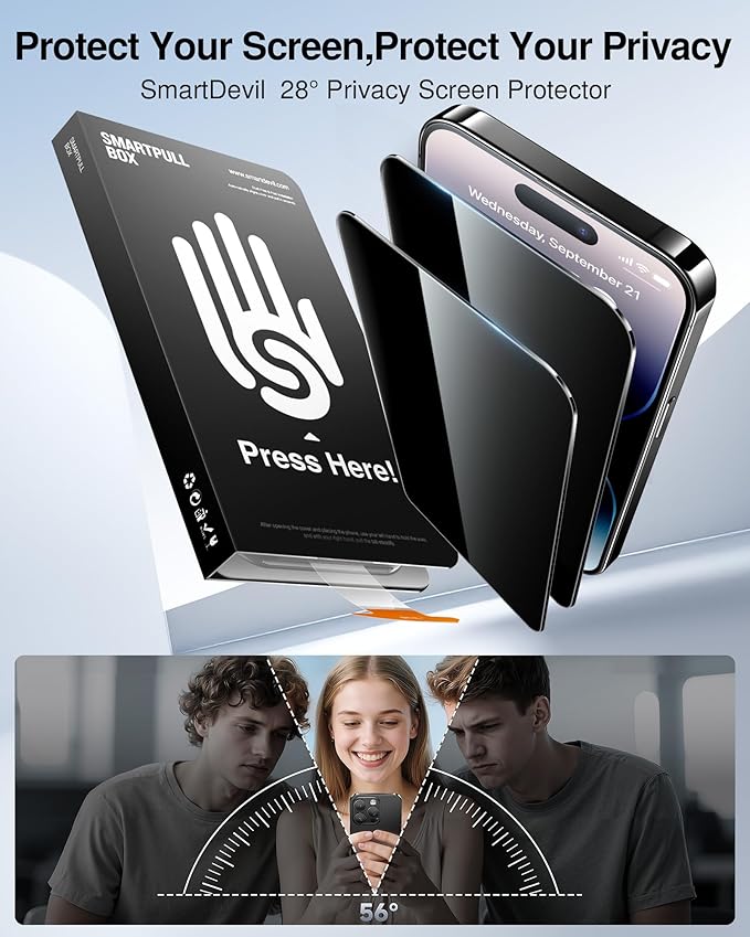 SMARTDEVIL 2 Pack for iPhone 14 Pro Max Privacy Screen Protector, Military Grade Shatterproof, 9H Hardness, Anti-Spy Tempered Glass, Fast & Easy Instlltion, Case Friendly