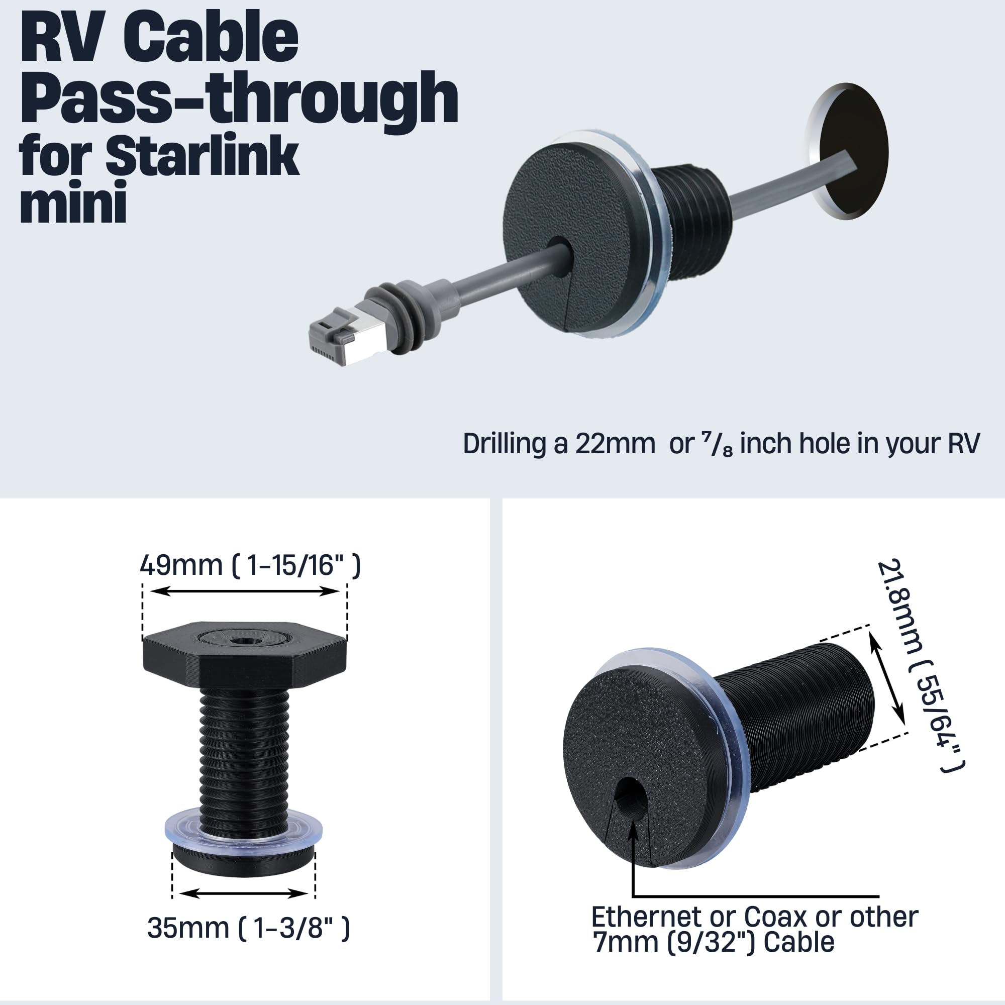 RV Cable Pass Through kit for Starlink, Camper Wall Cable Grommet 55mm 2pcs