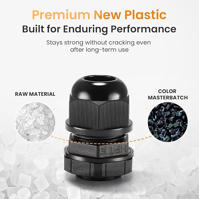 QILIPSU 50pcs 1/2" NPT Cable Gland Waterproof IP68 Nylon Cable Pass Through Cord Grip Connector Strain Relief Wire Grommet