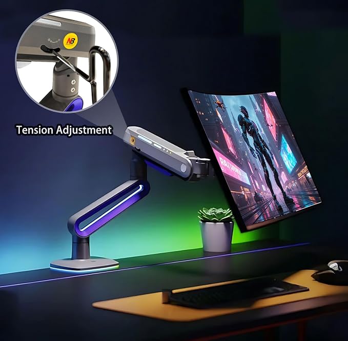 RGB Gaming Monitor-arm for Flat/Ultrawide/Curved Monitors 32 to 60 inch, Heavy Duty Stand Load up to 20 kg, VESA 75/100 mm Monitor-Mount G70-New