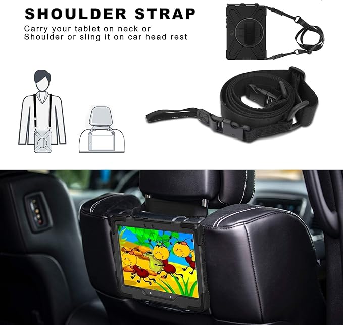 Samsung Galaxy Tab Active PRO 10.1 inch/Galaxy Tab Active4 PRO Case, Heavy Duty Rugged Shockproof Drop Protection Case with 360 Stand, Hand Strap & Shoulder Strap for SM-T540/T547/T630/T638 (Black)