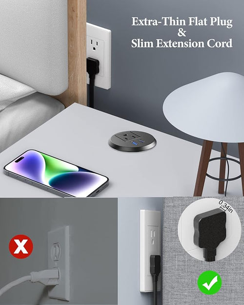 2 inch Desk Power Grommet USB C 20W,Ultra-Flat Plug Power Strip