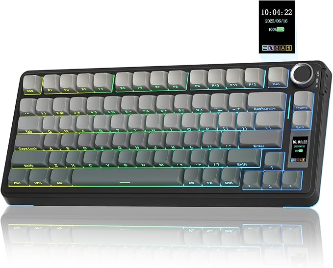 AULA S75 PRO Wireless Gaming Keyboard with Screen & Knob, Tri-Mode Hot Swappable Mechanical Keyboard 75%, Pre-lubed Switches, RGB Backlit, Side Printed PBT Keycaps, Creamy Sounding Computer Keyboards