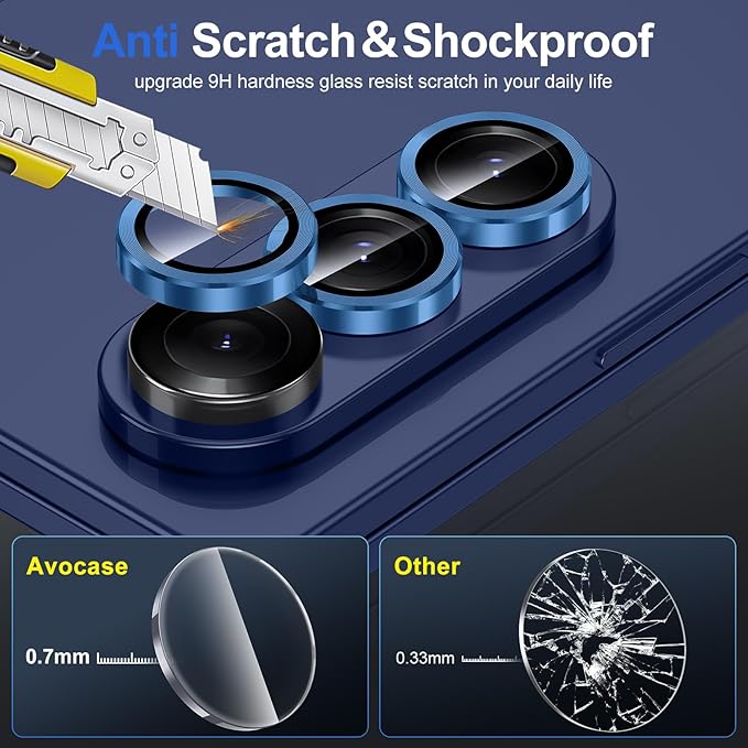Avocase for Samsung Galaxy Z Fold 7 Camera Lens Protector, Individual Metal Ring Tempered Glass Lens Cover, [Strong Adsorption] Scratch Resistant Ultra-Thin HD Clear Lens Cover, 1 Set-Blue Shadow