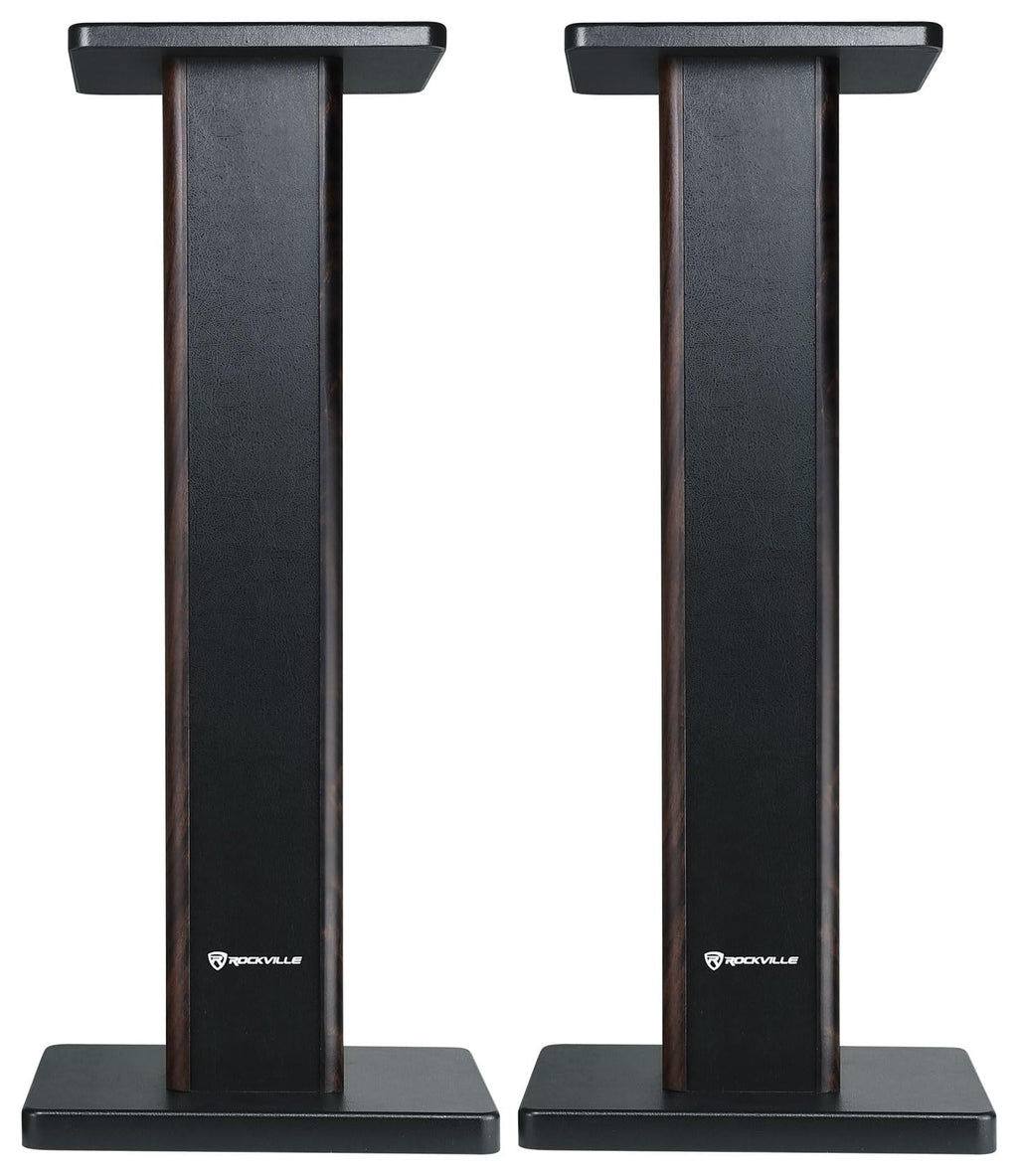 Rockville RHT28D Pair 28" Bookshelf Home Theater Speaker Stands, Dark Wood