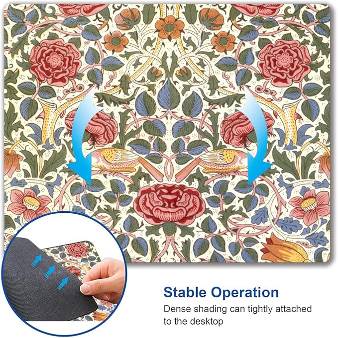 Mouse Pad, Floral Mouse Pad, Square Mouse Mat Waterproof Mousepad Non-Slip Rubber Base Mouse Pads for Office Laptop, William Morris Flowers