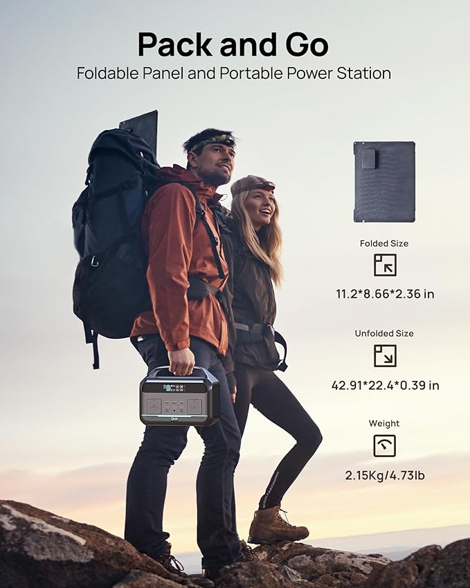 Solar Generator 600W (1200W Peak), Portable Power Station with 100W Solar Panel, 576Wh LFP Battery with AC & DC Outlets, 1.5Hour Fast Charging for Home & Emergency, Hurricane, CPAP