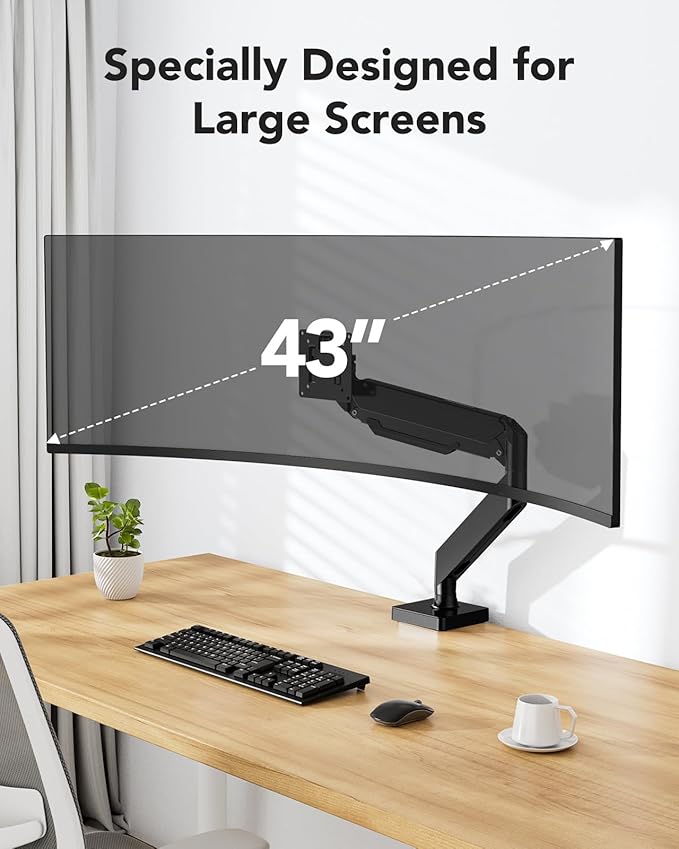 HUANUO Ultrawide Monitor Arm for 13 to 43 Inch Screens, Single Heavy Duty Monitor Arm Holds up to 33 lbs, Full Motion with Tilt Swivel Rotation, VESA 75x75mm or 100x100mm
