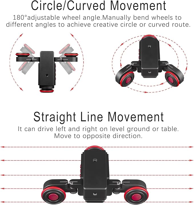 EACHSHOT Motorized Dolly Car, 3-Wheels Wireless Electric Track Rail Slider Video Camera Dolly Car with Remote Control, Compatible with DSLR Camera, Camcorder, for GoPro, iPhone, and Android Smartphone