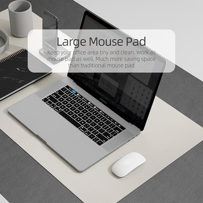 YSAGi Desk Mat, Mouse Pad,Waterproof Desk Pad,Large Mouse pad for Desk, Leather Desk Pad Large for Keyboard and Mouse,Dual-Sided Mouse Mat for Office and Home (35.4" x 17", Grey)