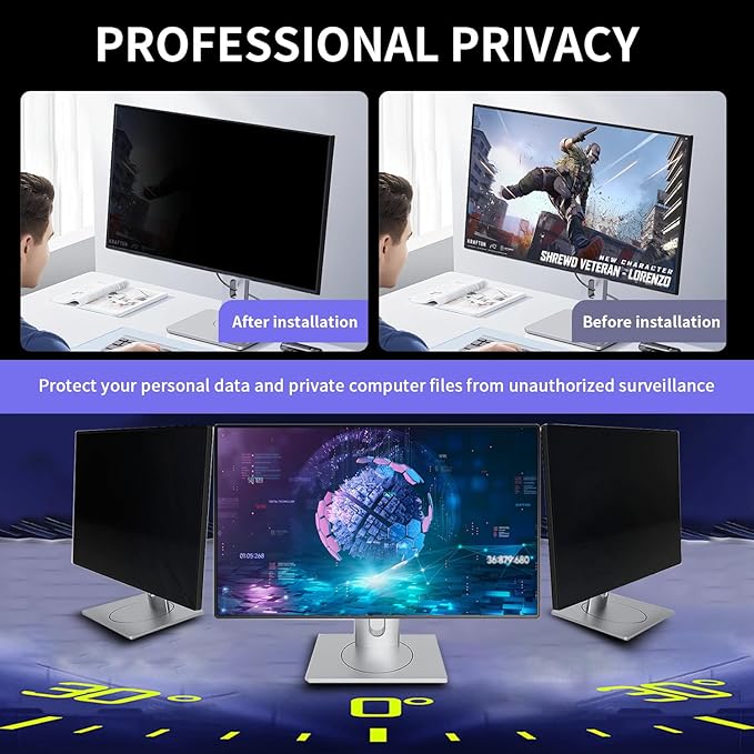 [2 Pack] Magnetic Privacy Screen for 27 Inch Monitor – Removable Anti-Glare Blue Light Filter for 16:9 Widescreen Desktop PC, Matte/Glossy Reversible Eye Protection Film