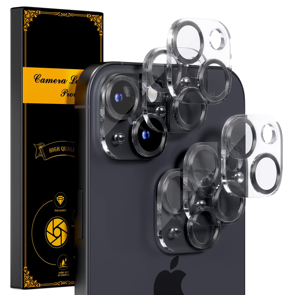 beuxece for 6 Pack iPhone 15 / iPhone 15 Plus Camera Lens Protector [Drop Protection] [Case Friendly] [Easy Installation] 9H Tempered Glass Camera Screen Protector Cover Accessories, CD Black