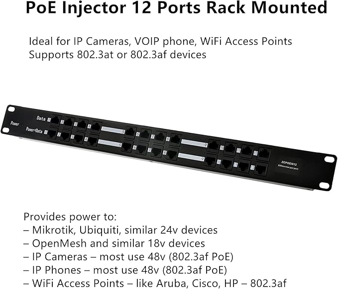 PoE Texas POE-12-24v60w | 12 Port Passive PoE Injector - Power Over Ethernet with 24 Volt 60 watt Power Supply for Ubiquiti, Mikrotik and Similar Devices