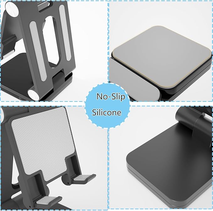 Folding Cell Phone Stand,Laptop Stand, Adjustable Height and Angle Foldable Cell Phone Stand Holder for Desk, Taller iPhone Stand Compatible with 4-11" Smartphones iPad Tablet Laptop (Black)