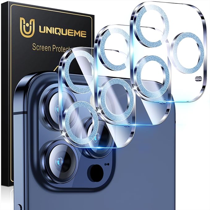UniqueMe for 3 Pack iPhone 15 Pro/iPhone 15 Pro Max Camera Lens Protector, [Drop Protection] [Case Friendly] 9H Tempered Glass Camera Cover Screen [Update New Version] - Light Blue
