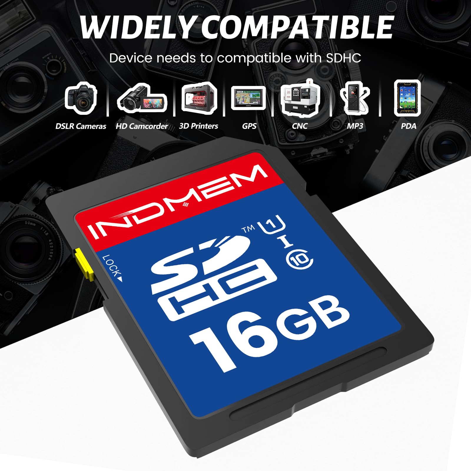 INDMEM SD Card 16GB, 10-Pack UHS-I Class 10 MLC Flash Memory Card, High-Speed Secure Digital Cards for Cameras, DSLR, Action Cams - Reliable Storage