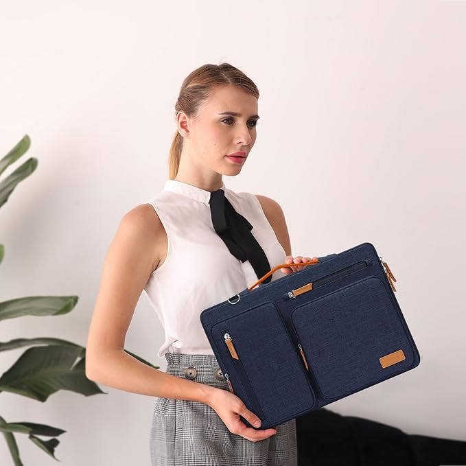 MOSISO 360 Protective Laptop Shoulder Bag,17-17.3 inch Computer Bag Compatible with MacBook, HP, Dell, Lenovo, Asus Notebook,Side Open Messenger Bag with 4 Zipper Pockets&Handle, Navy Blue