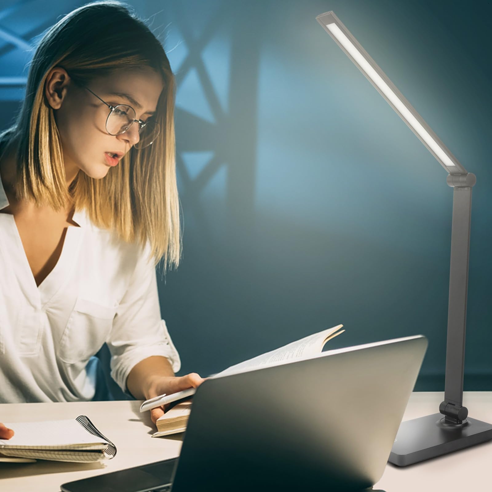DWEPTU Rechargeable Desk Lamp, Adjustable, 3 Brightness, USB Charging Port