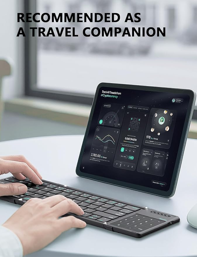Nillkin Foldable Keyboard with Touchpad, Bluetooth Keyboard with Number Pad, Full Size Keys, Large Trackpad Small Travel Portable Keyboards for iPad Laptop PC Tablets - Green