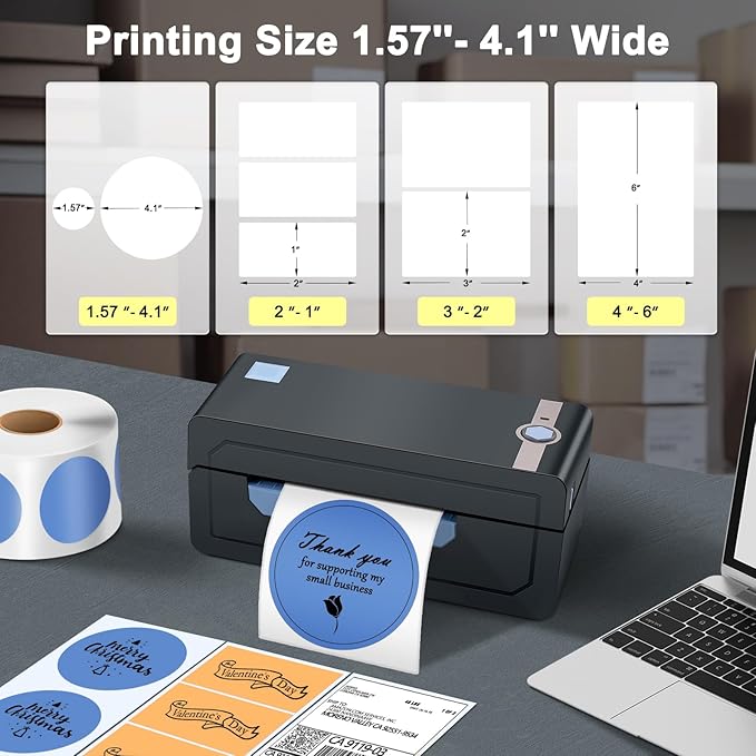 JADENS Bluetooth Thermal Shipping Label Printer – Wireless 4x6 Shipping Label Printer, Compatible with Android&iPhone and Windows, Widely Used for Ebay, Amazon, Shopify, Etsy, USPS