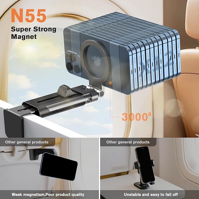 Airplane Phone Holder Mount,360° Adjustable Hands-Free Mount,Handsfree Airport Mount Long Flight Must Haves for Woman Man Fits iPhone 16 15 14 Pro Max Series