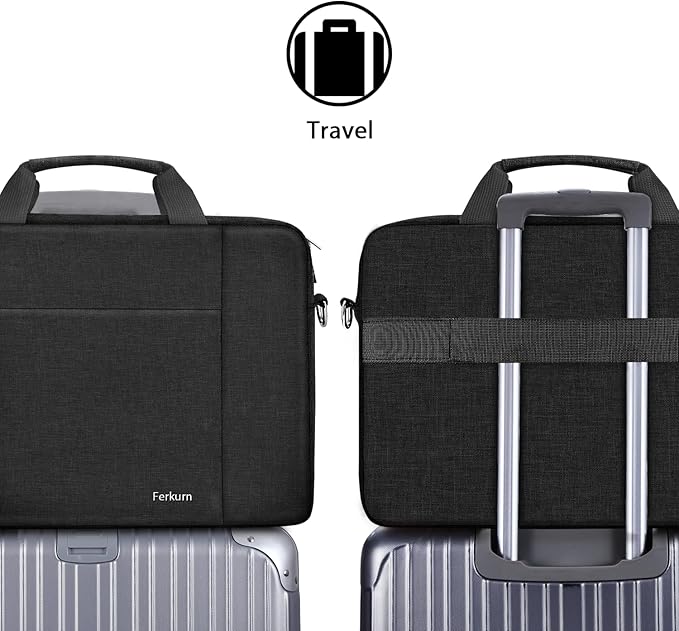 Ferkurn Laptop Bag Case for Women Men Computer Bag Compatible with HP Envy Pavilion Omen/LG Gram/MSI/Dell Inspiron XPS/Lenovo/Acer, Shoulder Strap Carrying Messenger Briefcase, Black, 17 17.3 Inch