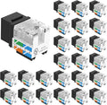 VCE UL Listed Cat6 RJ45 Keystone Jack Insert 25-Pack, 90 Degree Punch Down Keystone Jack Adapter Slim Profile Black