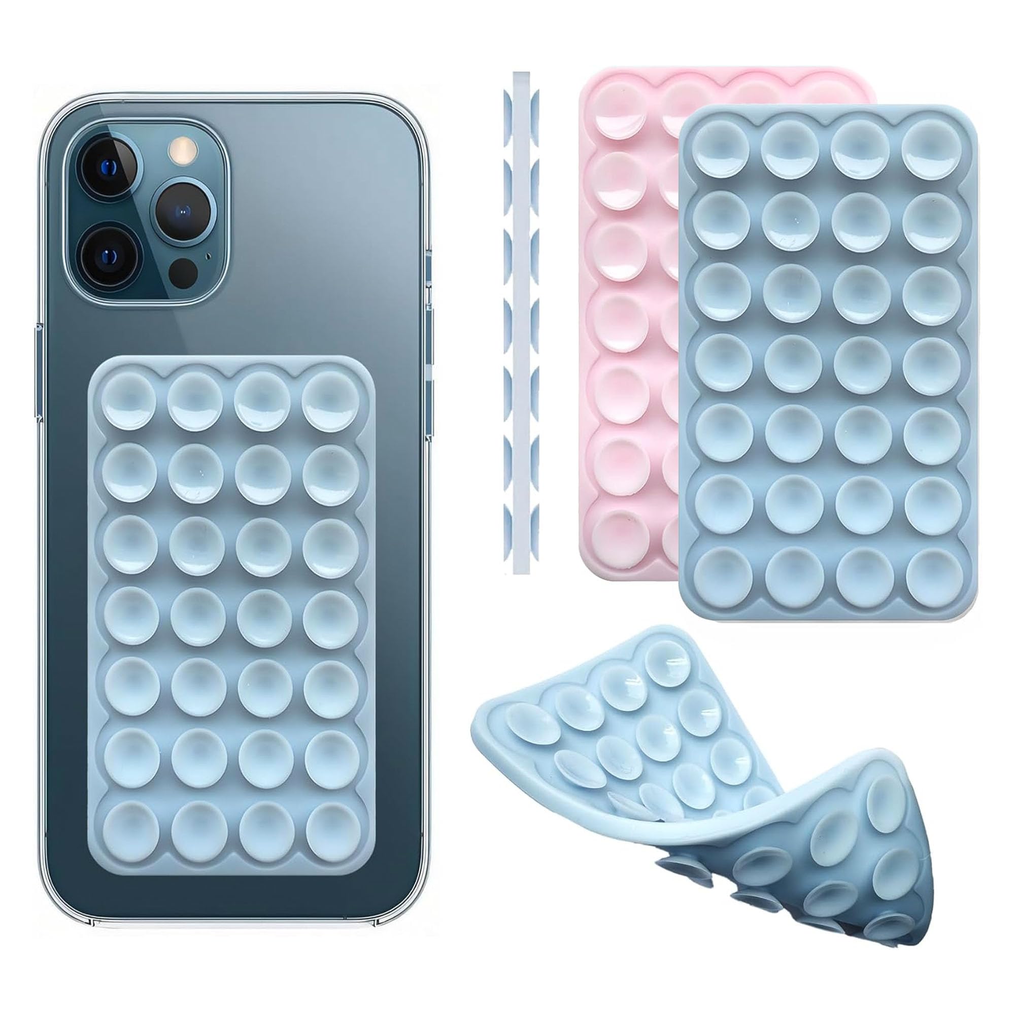Silicone Double-Sided Suction Phone Case Detachable Mount, Fidget Sticky Grip Phone Accessories, Teen Girl Gifts Trendy Stuff, Hands-Free Stand for ASMR/TikTok/Gym Creators (Small, BabyPink+BabyBlue)