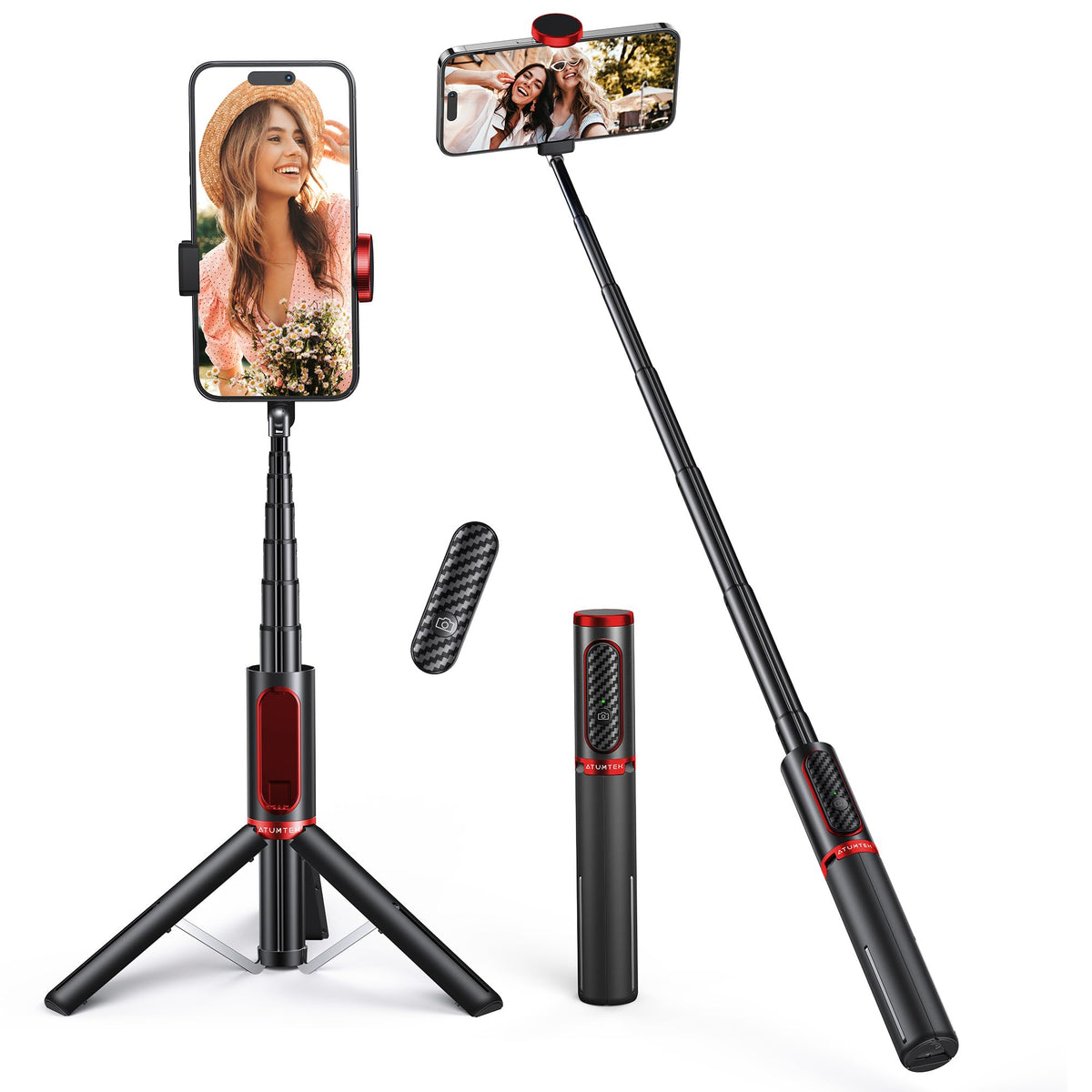 ATUMTEK Selfie Stick Tripod, 3-in-1 Extendable Aluminum Phone Tripod with Detachable Bluetooth Remote, Compatible with iPhone 17/16/15/14/13/12/11/11 Pro/XS Max/XR and Samsung Smartphones, White