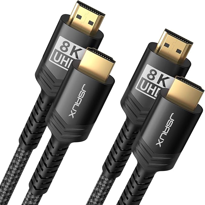 JSAUX 8K HDMI Cable 2 Pack 10ft, 48Gbps High Speed HDMI 2.1 Braided HDMI Cord, 4K 120Hz 144Hz, 8K 60Hz, Dynamic HDR, DTS:X, 2K, 1080P, 3D, eARC Compatible for Laptop UHD TV Gaming Monitor PS5 -Black