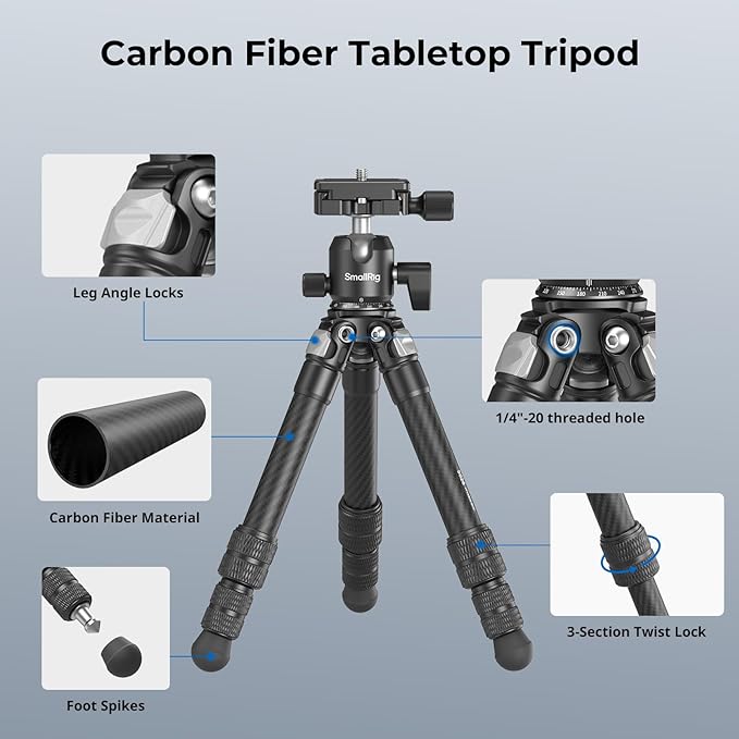 SmallRig Carbon Fiber Mini Desktop Tripod with 360° Ball Head