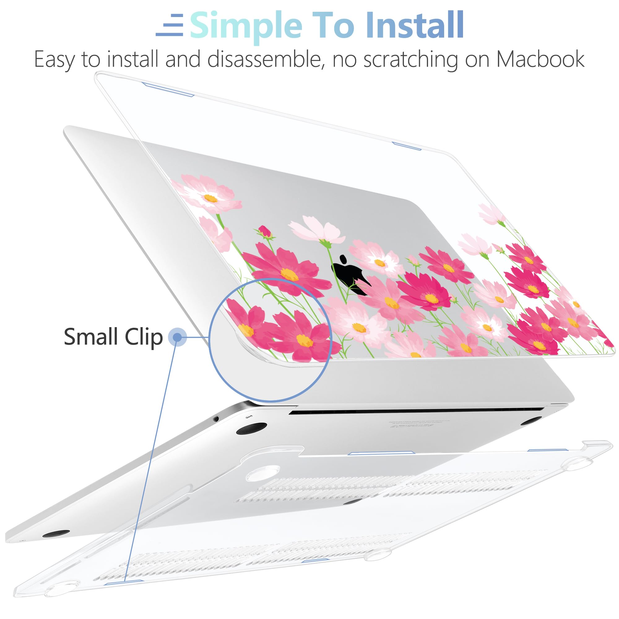 MEEgoodo Case for MacBook Pro 13 inch Case 2022 2021 2020 New A2338 M2/M1 A2251 A2289, Laptop Hard Shell with Keyboard & Camera Cover Compatible with 13 inch MacBook Pro, Bright Pink Flowers