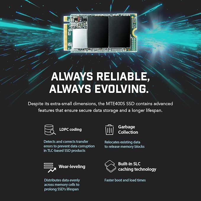 Transcend 512GB MTE400S M.2 2242 PCIe Gen3x4 SSD, Compatible with Ultra-Thin Laptops, Dram-Less Low Power, Up to 2000MB/s, TLC - TS512GMTE400S