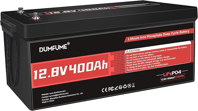 12V 400Ah LiFePO4 Lithium Battery,5120Wh Energy Built-in 200A BMS 15000+ Cycles for RV,Trolling Motor, Marine,Solar,Home Energy Storage,Off-Grid Applications