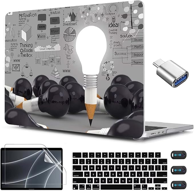 CISSOOK Creative Bulb Hard Shell Case for MacBook Air 13.6 inch M3 A3113 A2681 M2 2025 2024 2022 Release, Plastic Hard Shell Cover with Keyboard Cover for MacBook Air 13.6 M2 M3 2022-2025