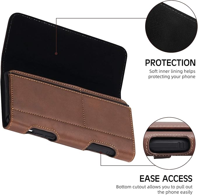 BECPLT for iPhone 17 Pro Max 16/15/14/13/12/11 Plus Holster Case Belt Clip Case Leather Holster Pouch with Card Holder for Galaxy S25+ S24/S23/S22/S21 Plus Brown
