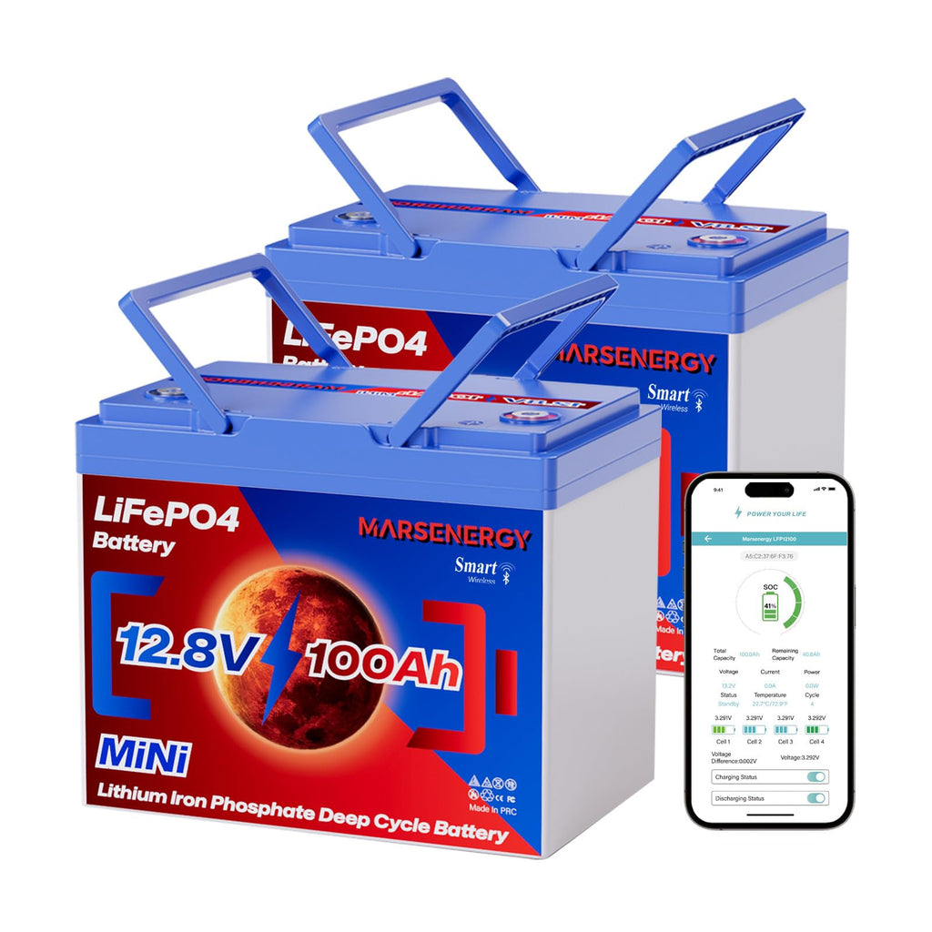 MARSENERGY 12V 100Ah LiFePO4 Lithium Battery with Bluetooth,100A BMS,2-Pack
