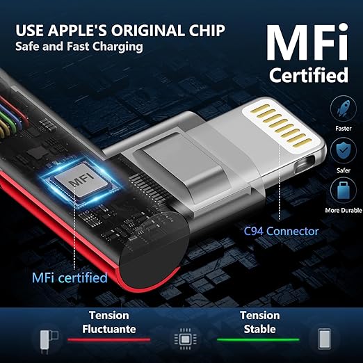 USB C to Lightning Cable 6FT, 90 Degree iPhone Charger Cables [Apple MFi Certified] 3Pack Fast Charging Cord Nylon Braided USB C Lightning Cable Compatible with iPhone 14/13/12/11/Pro Max/Plus/8/7-Red