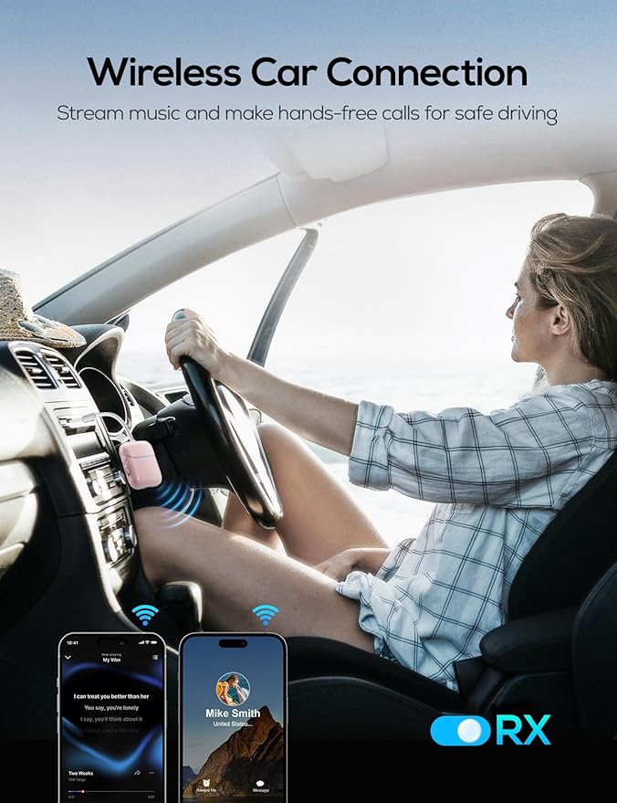 Nulaxy Air in-Flight Bluetooth Wireless Audio Transmitter Receiver for up to 2 AirPods Wireless Headphones, Bluetooth Adapter for All 3.5mm Aux Jacks on Airplanes, Gym Equipment, Pink