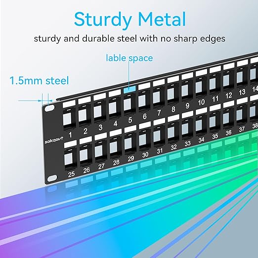 48 Port Blank Keystone Patch Panel with Snap-in Design (4 Pack), Cat6 Network Patch Panel 2U 19 inch, Rack Mount Ethernet Patch Panel (for Slim Keystone Only)