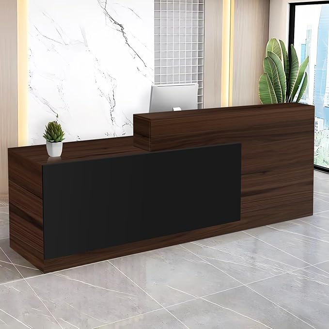 Reception Desk with Counter Modern Checkout Counter with Lockable Drawer Keyboard Tray Receptionist Desk for Office Salon Reception Table H Left 79inch/200cm