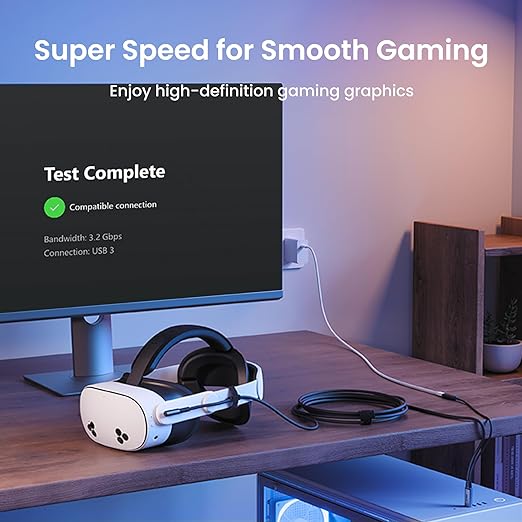 KIWI design Link Cable with Charging 16FT Compatible with Meta Quest 3s/3/2/ Pro/Pico 4 Accessories and PC/SteamVR, USB 3.0 to USB C Link Cable with 5Gbps Super Speed for Extended Gameplay, Black
