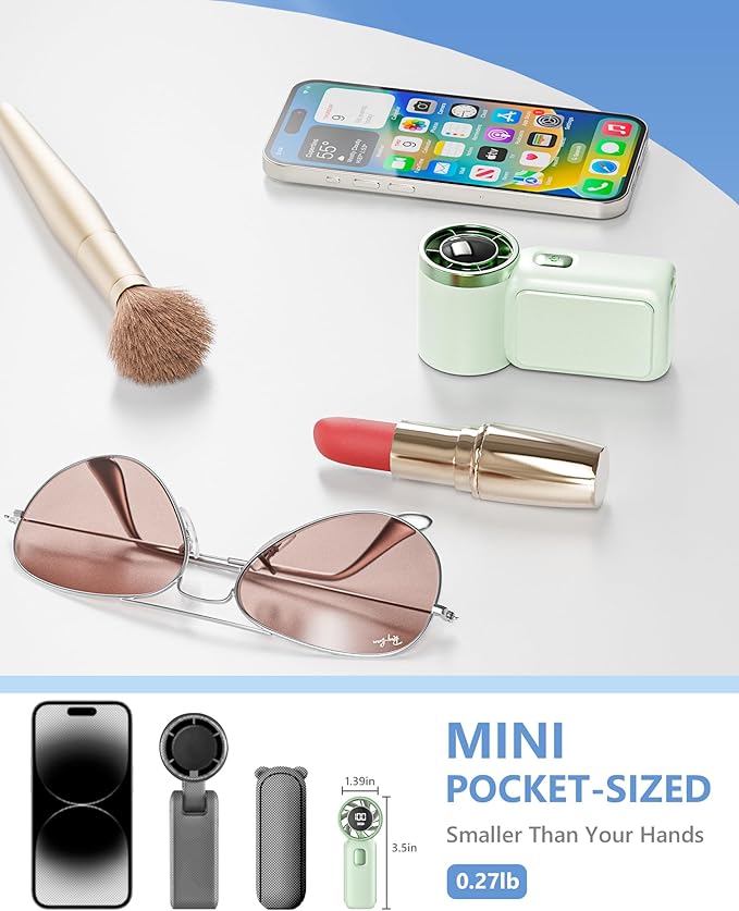 Portable Handheld Mini Fan, 6 Gear Wind, Hand Small Travel Personal Held Fans, Rechargeable Turbo Fan, Gifts for Women Men, for Camping Vacation Outdoor (green)
