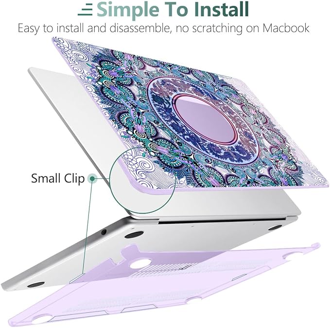 TWOLSKOO Compatible with M4 MacBook Air 15 inch Case 2025-2023 Released Model M4 A3241 M3 A3114 M2 A2941, Plastic Hard Shell & Screen Protector & Keyboard Cover & Trackpad Film, Purple Mandala